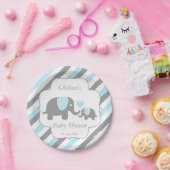 Babydusche mit weißen, blauen und grauen Streifen Pappteller (Party)