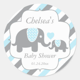 Babydusche mit weißen, blauen und grauen Streifen Runder Aufkleber
