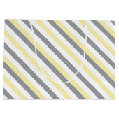 Babydusche mit weißen, gelben und grauen Streifen Große Geschenktüte (Rückseite)