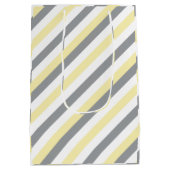 Babydusche mit weißen, gelben und grauen Streifen Mittlere Geschenktüte (Rückseite)