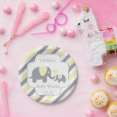 Babydusche mit weißen, gelben und grauen Streifen Pappteller (Party)