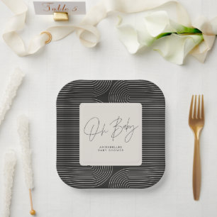 Babydusche modern, Schwarz-weiß und geometrisch Pappteller