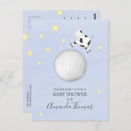 Babydusche Moderne Aquarellkuh sprang über den Mon Postkarte (Vorne/Hinten)