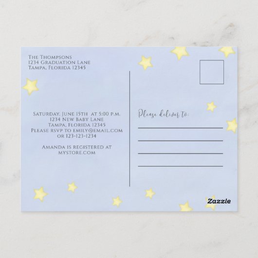 Babydusche Moderne Aquarellkuh sprang über den Mon Postkarte (Rückseite)