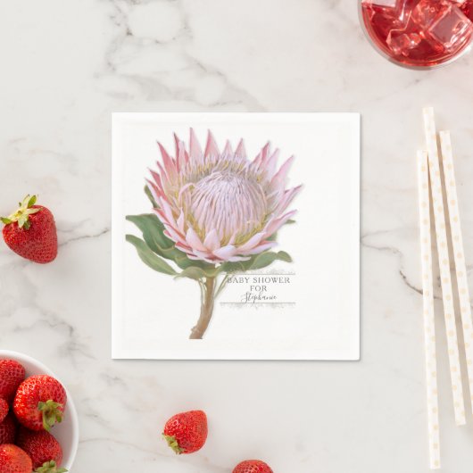 Babydusche Moderne Blumenrosa Protea Blume Serviette (Beispiel)