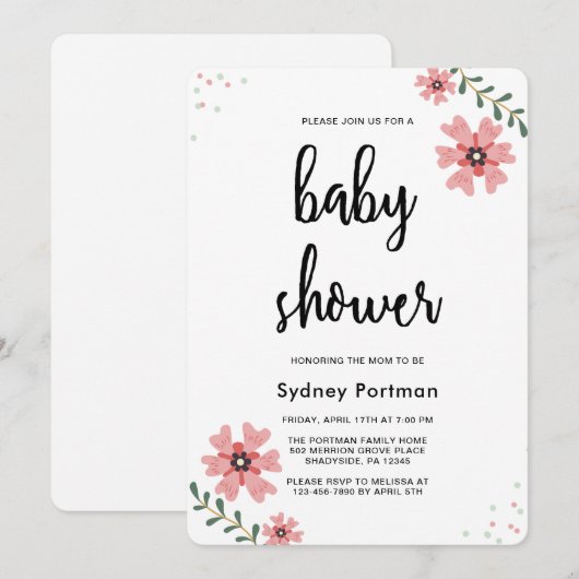Babydusche Moderne Hübsche Blüte Einladung (Vorne/Hinten)