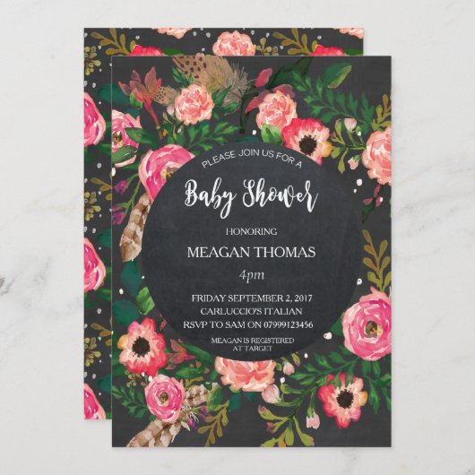 Babydusche Moderne Kreidefeder Einladung (Vorne/Hinten)