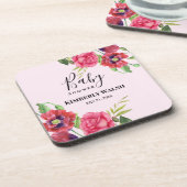 Babydusche Moderne Rosa Blume auf Light Pink Getränkeuntersetzer (Linke Seite)
