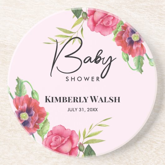 Babydusche Moderne Rosa Blume auf Light Pink Getränkeuntersetzer (Vorne)