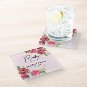 Babydusche Moderne Rosa Blume auf Light Pink Glasuntersetzer (Schrägansicht)