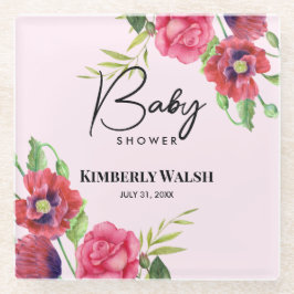 Babydusche Moderne Rosa Blume auf Light Pink Glasuntersetzer