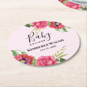 Babydusche Moderne Rosa Blume auf Light Pink Runder Pappuntersetzer (Angewinkelt)