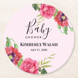 Babydusche Moderne Rosa Blume auf Light Pink Runder Pappuntersetzer