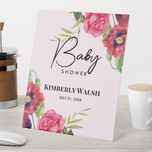 Babydusche Moderne Rosa Blume auf Light Pink Sockelschild (In Situ)