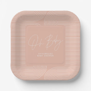 Babydusche moderne rosa pfirsichfarbene, elegante pappteller