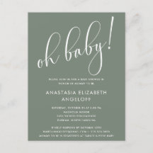 Babydusche Moderne Script Sage Green Einladung