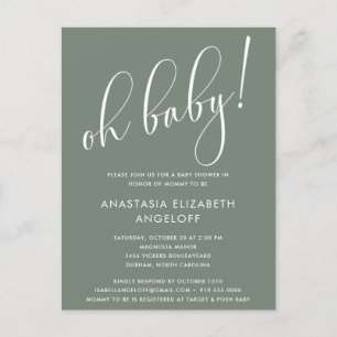 Babydusche Moderne Script Sage Green Einladung Postkarte