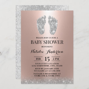 Babydusche Moderne Silver Glitzer Feet Rose Gold Einladung