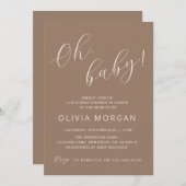 Babydusche Modernes Braun Tan Elegante Einladung (Vorne/Hinten)