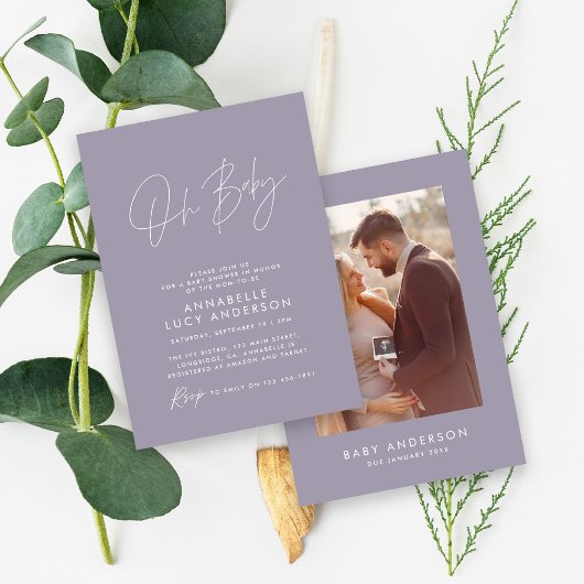 Babydusche Modernes, elegantes Lila lila Foto Einladung