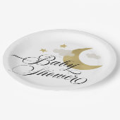 Babydusche Mondstars und Wolken Pappteller (Schrägansicht)