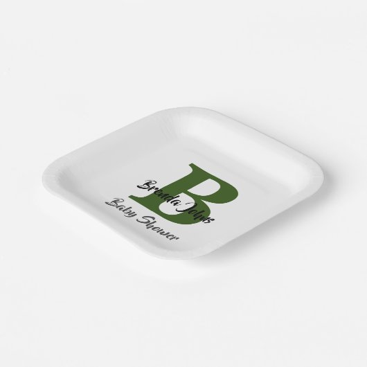 Babydusche Monogram Forest Green Jungle Thema Pappteller (Gewinkelt)