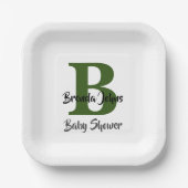 Babydusche Monogram Forest Green Jungle Thema Pappteller (Vorderseite)