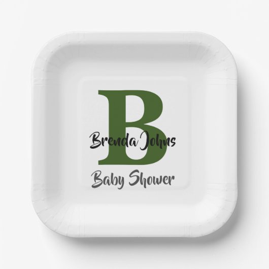 Babydusche Monogram Forest Green Jungle Thema Pappteller (Vorderseite)