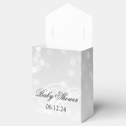 Babydusche Monogram Silver Bokeh Sparkle Lights Geschenkschachtel (Geöffnet)