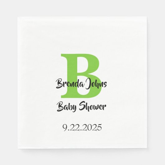 Babydusche Monogramm Name Grün Jungle Thema Serviette (Vorderseite)