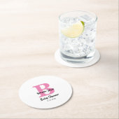 Babydusche Monogramme Pink White Niedlich Simple Runder Pappuntersetzer (Vor Ort)