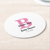 Babydusche Monogramme Pink White Niedlich Simple Runder Pappuntersetzer (Angewinkelt)