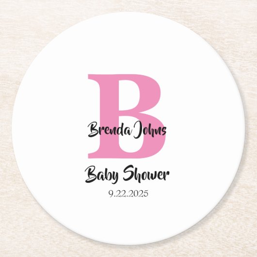 Babydusche Monogramme Pink White Niedlich Simple Runder Pappuntersetzer (Vorderseite)