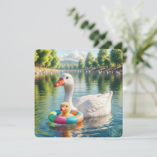 Babydusche Mutter Weiße Duck und Duckling Einladung (Stehend Vorderseite)