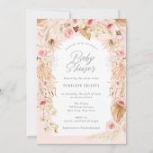 Babydusche nach dem Motto Boho mit rosa Blumenboge Einladung (Vorderseite)