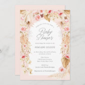 Babydusche nach dem Motto Boho mit rosa Blumenboge Einladung (Vorne/Hinten)