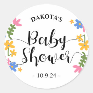 Babydusche - naives Blumenthema   Rundaufkleber Runder Aufkleber