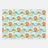 Babydusche Name Lion Giraffe Elephant 3 Geschenkpapier Set (Vorderseite)