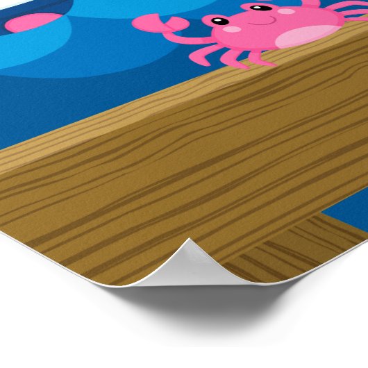 Babydusche Nautical Girl Bear Pink Navy Begrüßung Poster (Ecke)