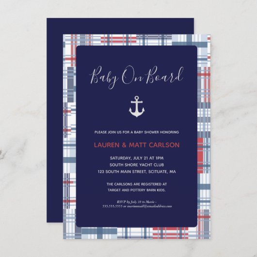 Babydusche - nautisch, Preppy, Marine Einladung (Vorne/Hinten)