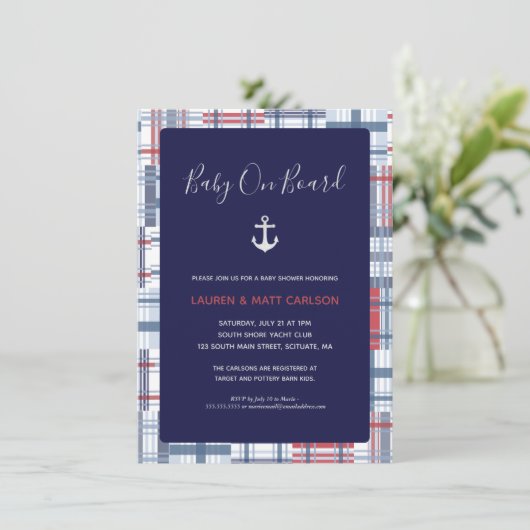 Babydusche - nautisch, Preppy, Marine Einladung (Stehend Vorderseite)