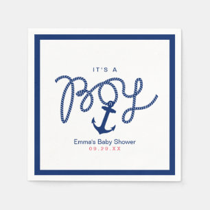 Babydusche Navy Blue Anchor Boy Nautical Serviette