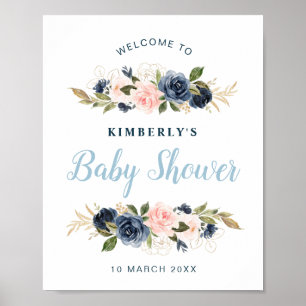 Babydusche (Navy) und Blütendusche (Dusche) Poster