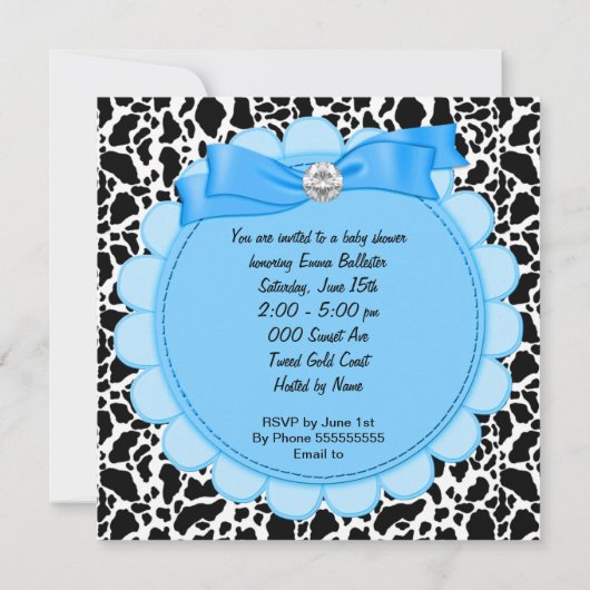 Babydusche Niedlich Baby Boy Blue Pram Cow Einladung (Rückseite)