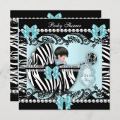 Babydusche Niedlich Baby Boy Blue Zebra Lace Einladung (Vorne/Hinten)