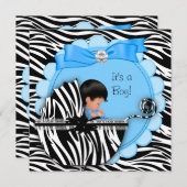 Babydusche Niedlich Baby Boy Blue Zebra Pram Einladung (Vorne/Hinten)