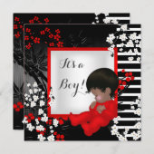 Babydusche Niedlich Baby Boy Red Blossom 2.00 Uhr Einladung (Vorne/Hinten)