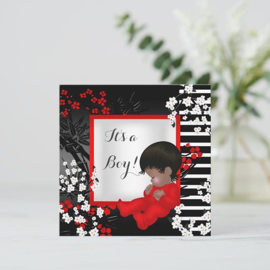 Babydusche Niedlich Baby Boy Red Blossom 2.00 Uhr Einladung (Stehend Vorderseite)