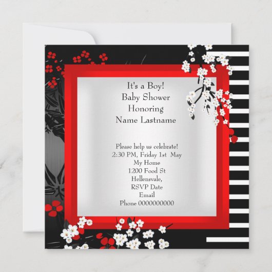 Babydusche Niedlich Baby Boy Red Blossom 2.00 Uhr Einladung (Rückseite)