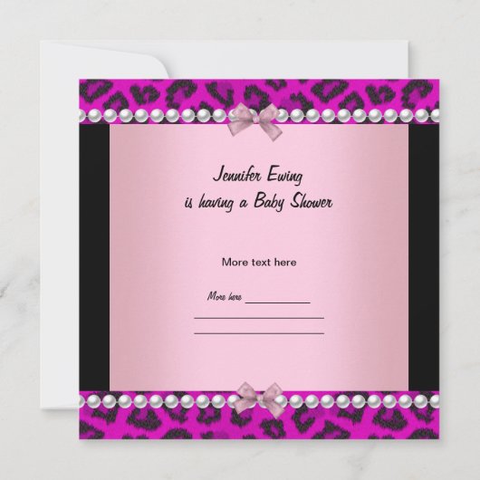 Babydusche Niedlich Baby Girl Hot Pink Leopard Einladung (Rückseite)